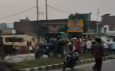 सड़क हादसे में रामपुर पुवारी निवासी सूर्यभान यादव अपनी पत्नी जयंत्री देवी की मौत,स्थानीय लोगों का हंगामा, पुलिस ने शव पोस्टमार्टम को भेजा, बस जब्त